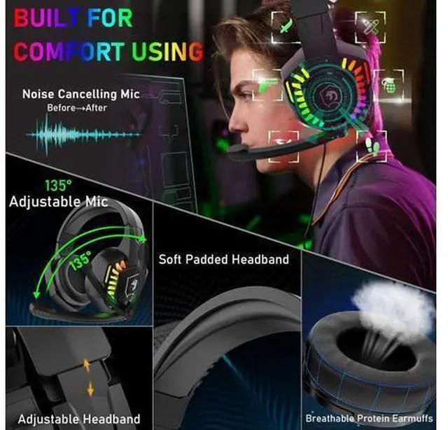 Alt view image 13 of 14 - Wired Gaming Keyboard and Mouse Headset Combo,Rainbow LED Backlit Wired Keyboard,Over Ear Headphone with Mic,Rainbow Backlit Gaming Mice,Mouse Pad,for PC,Laptop,Mac,PS4,Xbox(White)