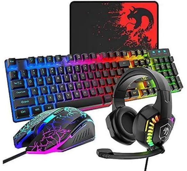 Alt view image 8 of 14 - Wired Gaming Keyboard and Mouse Headset Combo,Rainbow LED Backlit Wired Keyboard,Over Ear Headphone with Mic,Rainbow Backlit Gaming Mice,Mouse Pad,for PC,Laptop,Mac,PS4,Xbox(Black)