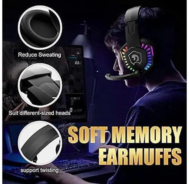 Alt view image 11 of 14 - Wired Gaming Keyboard and Mouse Headset Combo,Rainbow LED Backlit Wired Keyboard,Over Ear Headphone with Mic,Rainbow Backlit Gaming Mice,Mouse Pad,for PC,Laptop,Mac,PS4,Xbox(Black)