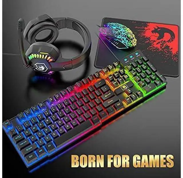 Alt view image 10 of 14 - Wired Gaming Keyboard and Mouse Headset Combo,Rainbow LED Backlit Wired Keyboard,Over Ear Headphone with Mic,Rainbow Backlit Gaming Mice,Mouse Pad,for PC,Laptop,Mac,PS4,Xbox(Black)