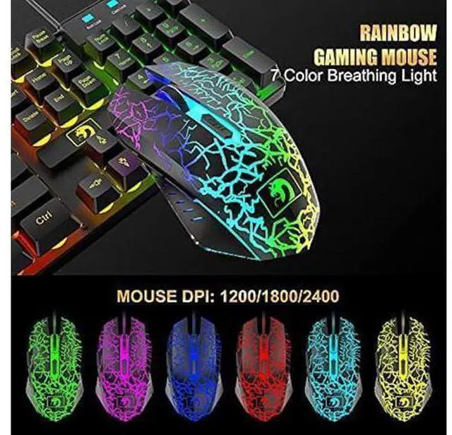 Alt view image 14 of 14 - Wired Gaming Keyboard and Mouse Headset Combo,Rainbow LED Backlit Wired Keyboard,Over Ear Headphone with Mic,Rainbow Backlit Gaming Mice,Mouse Pad,for PC,Laptop,Mac,PS4,Xbox(Black)
