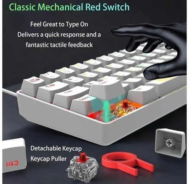 Alt view image 10 of 14 - K65 Pro 60% Gaming Keyboard and Mouse Combo Small Mini RGB Backlight Mechanical Keyboard and Ultralight Honeycomb Optical Mouse,Mouse Pad Linear Red Switch Anti-Ghosting for Xbox,PS4,PC,Laptop(White)