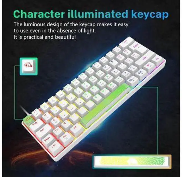 Alt view image 11 of 14 - K65 Pro 60% Gaming Keyboard and Mouse Combo Small Mini RGB Backlight Mechanical Keyboard and Ultralight Honeycomb Optical Mouse,Mouse Pad Linear Red Switch Anti-Ghosting for Xbox,PS4,PC,Laptop(White)