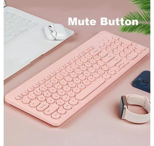 Alt view image 7 of 8 - Wireless Keyboard with Mouse Combo, 2.4G Full Size Keyboard with Round Keycap and Silent Optical Mice Set for Computer PC Laptop (Pink)