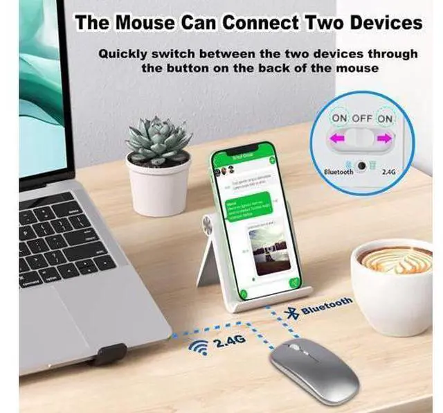 Alt view image 11 of 12 - Wireless Keyboard and Mouse Combo Tri-Mode 2.4G Bluetooth Keyboard Mouse Portable Slim 78 Keys Multi Device Keyboard 1600 DPI Optical Wireless Mouse with USB Receiver for IOS Android Windows Laptop