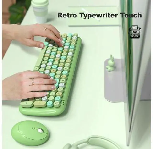 Alt view image 9 of 10 - SQMD Wireless Keyboard and Mouse, Typewriter Keyboard and Mouse Wireless Combo, 2.4GHz Wireless Retro Keyboard and Wireless Mouse for PC/Laptop/Desktop/Windows (Green Colorful)