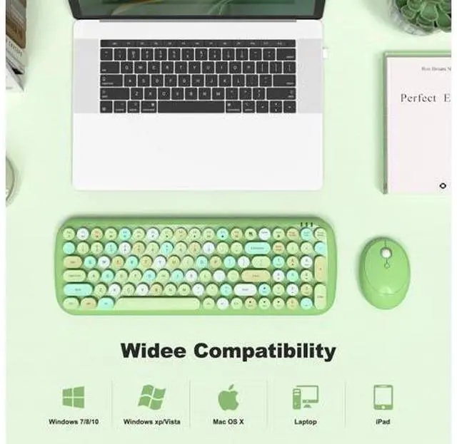 Alt view image 10 of 10 - SQMD Wireless Keyboard and Mouse, Typewriter Keyboard and Mouse Wireless Combo, 2.4GHz Wireless Retro Keyboard and Wireless Mouse for PC/Laptop/Desktop/Windows (Green Colorful)