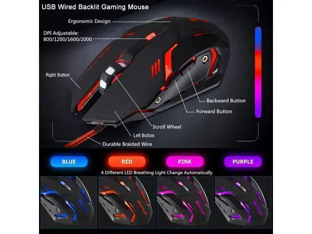 Alt view image 11 of 14 - RGB Gaming Keyboard and Backlit Mouse Combo,BlueFinger USB Wired Backlit Keyboard,LED Gaming Keyboard Mouse Set for Laptop PC Computer Game and Work