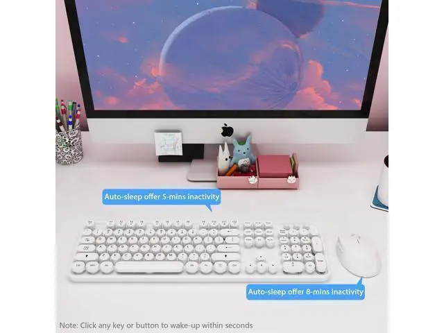 Alt view image 7 of 10 - Wireless Keyboard Mouse Combo, 104 Keys Cute white Keyboard with Number Pad & Mouse for Windows, Computer, PC, Notebook, Laptop (White)