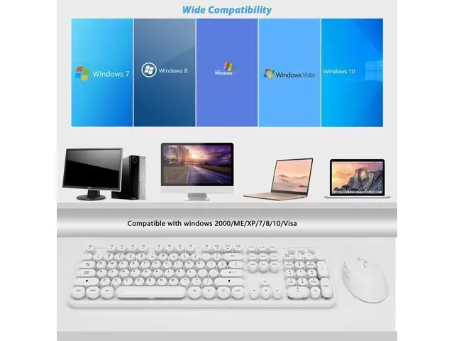 Alt view image 10 of 10 - Wireless Keyboard Mouse Combo, 104 Keys Cute white Keyboard with Number Pad & Mouse for Windows, Computer, PC, Notebook, Laptop (White)