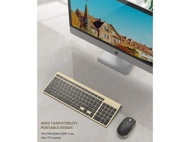 Alt view image 10 of 10 - J JOYACCESS Wireless Keyboard Mouse, Ultra Slim and Compact Computer Cordless Keyboard and Mouse Combo for Laptop, Windows,Desktop, PC-Black Gold