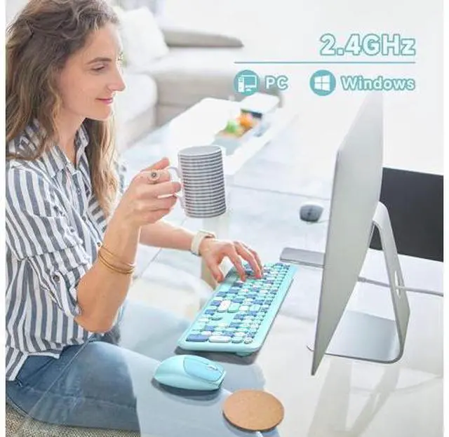 Alt view image 8 of 10 - Dilter Wireless Keyboard and Mouse Combo, 2.4G Slim Full-Sized Office Keyboard and Mouse for PC Computer Desktop Laptops Windows (Blue Colorful)