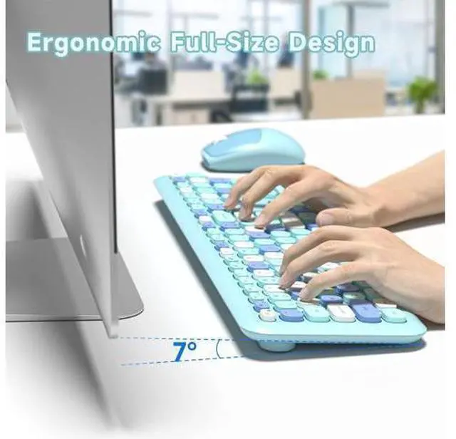 Alt view image 9 of 10 - Dilter Wireless Keyboard and Mouse Combo, 2.4G Slim Full-Sized Office Keyboard and Mouse for PC Computer Desktop Laptops Windows (Blue Colorful)