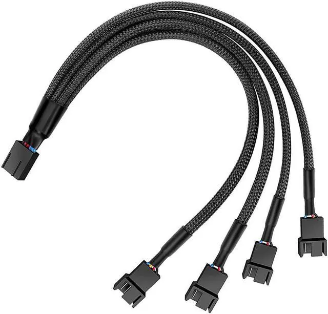 Alt view image 6 of 10 - PWM Fan Splitter Cable Hub 1 to 4 Power Adpater,Motherboard PMW 4-pin Fan Sleeved Braided Y Splitter Internal Power Extension Cable for Computer CPU/Case Fan 1x4 Converter - 10 inches