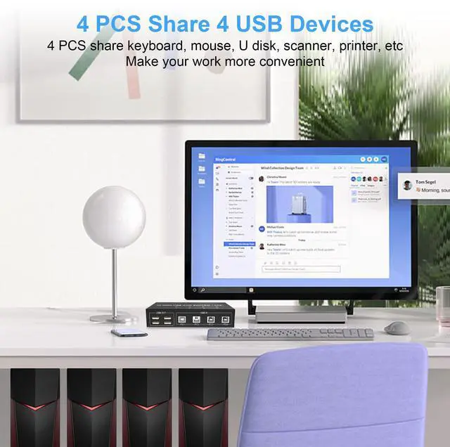 Alt view image 10 of 10 - 4 Port KVM Switch Dual Monitor Displayport 4K 60Hz, KVM Switch 2 Monitors 4 Computers with 4 USB 2.0 Hub, Dual Monitor Displayport KVM Switch Keyboard Mouse Switcher