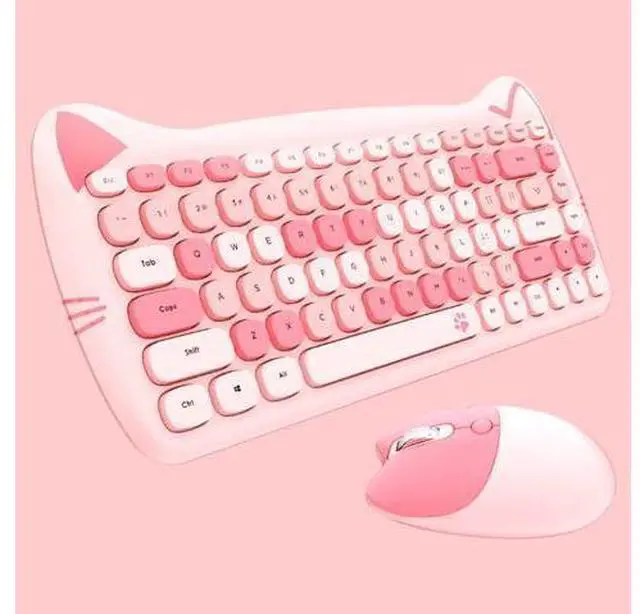 Alt view image 6 of 10 - Cute Cat Keyboard and Mouse Combo, 2.4G Wireless Keyboard and Mouse Set, Compatible with Notebook, PC,Laptop,Tablet,Computer Windows(Multicolor Pink)