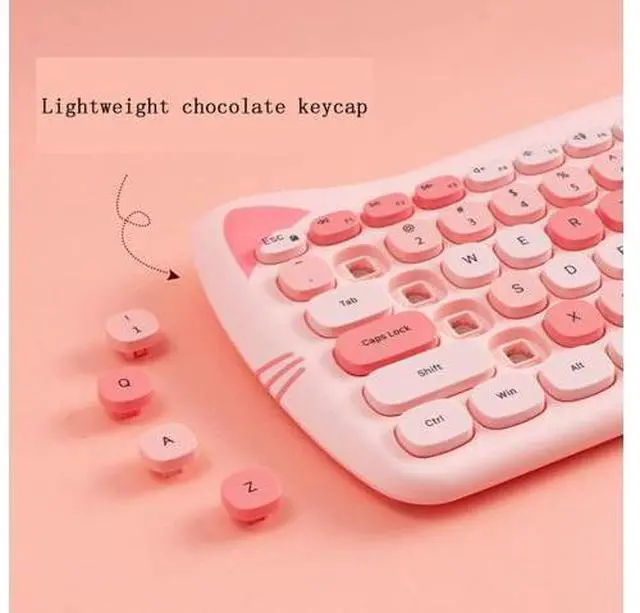 Alt view image 7 of 10 - Cute Cat Keyboard and Mouse Combo, 2.4G Wireless Keyboard and Mouse Set, Compatible with Notebook, PC,Laptop,Tablet,Computer Windows(Multicolor Pink)