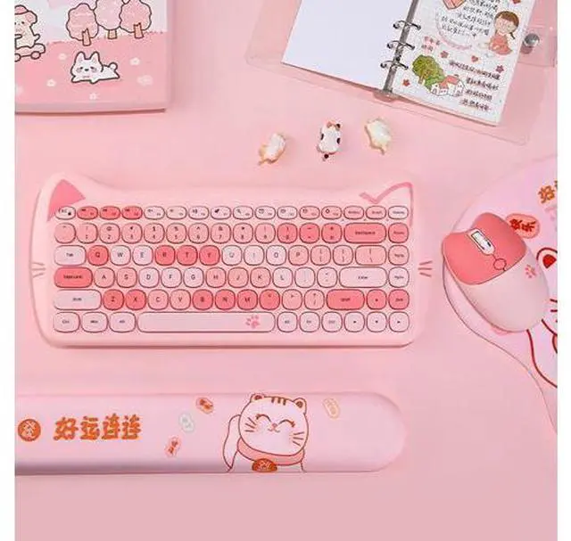 Alt view image 8 of 10 - Cute Cat Keyboard and Mouse Combo, 2.4G Wireless Keyboard and Mouse Set, Compatible with Notebook, PC,Laptop,Tablet,Computer Windows(Multicolor Pink)