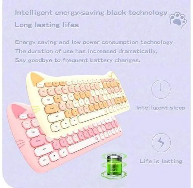 Alt view image 9 of 10 - Cute Cat Keyboard and Mouse Combo, 2.4G Wireless Keyboard and Mouse Set, Compatible with Notebook, PC,Laptop,Tablet,Computer Windows(Multicolor Pink)