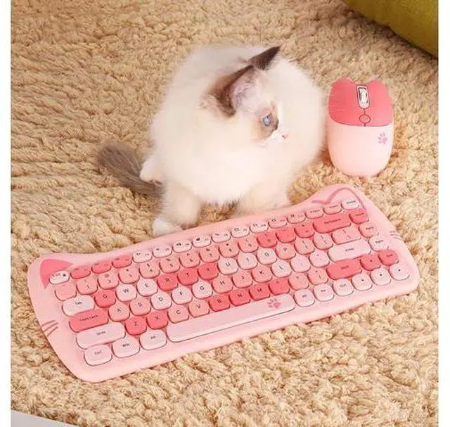 Alt view image 10 of 10 - Cute Cat Keyboard and Mouse Combo, 2.4G Wireless Keyboard and Mouse Set, Compatible with Notebook, PC,Laptop,Tablet,Computer Windows(Multicolor Pink)