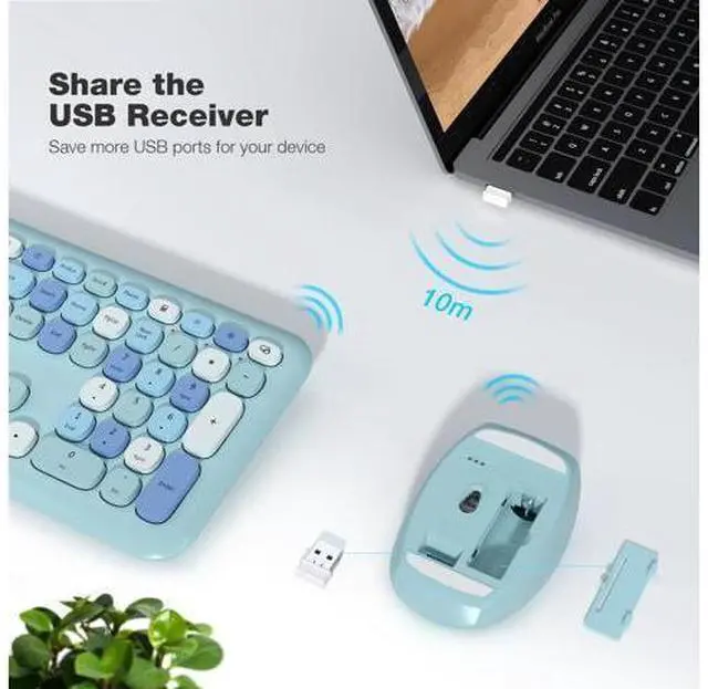 Alt view image 8 of 10 - Meidosa Wireless Keyboard and Mouse Combo, Cute Colorful Keyboard Mouse Wireless 2.4G USB Dongle Plug and Play for PC, Laptop, Computer (Blue)