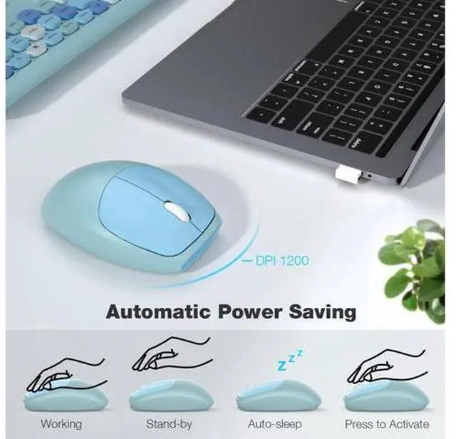 Alt view image 9 of 10 - Meidosa Wireless Keyboard and Mouse Combo, Cute Colorful Keyboard Mouse Wireless 2.4G USB Dongle Plug and Play for PC, Laptop, Computer (Blue)