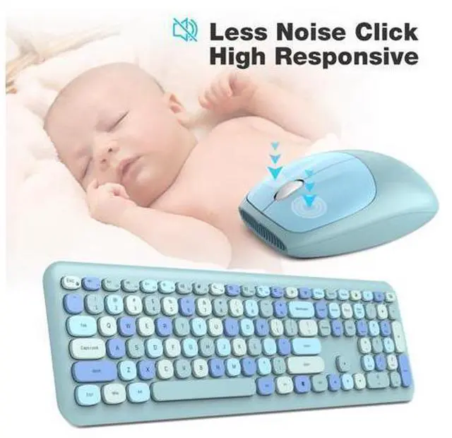 Alt view image 10 of 10 - Meidosa Wireless Keyboard and Mouse Combo, Cute Colorful Keyboard Mouse Wireless 2.4G USB Dongle Plug and Play for PC, Laptop, Computer (Blue)
