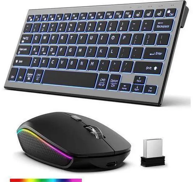 Alt view image 6 of 10 - Wireless Keyboard Mouse Combo 7 Color Backlit Wireless Keyboard and Mouse Multi-Device 2.4G USB Rechargeable Dual Mode Keyboard (Black)