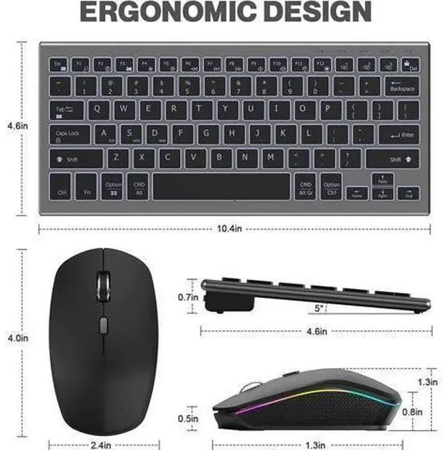 Alt view image 7 of 10 - Wireless Keyboard Mouse Combo 7 Color Backlit Wireless Keyboard and Mouse Multi-Device 2.4G USB Rechargeable Dual Mode Keyboard (Black)