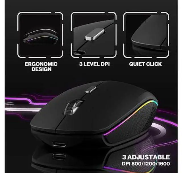 Alt view image 9 of 10 - Wireless Keyboard Mouse Combo 7 Color Backlit Wireless Keyboard and Mouse Multi-Device 2.4G USB Rechargeable Dual Mode Keyboard (Black)