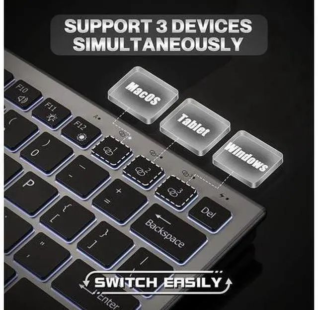 Alt view image 10 of 10 - Wireless Keyboard Mouse Combo 7 Color Backlit Wireless Keyboard and Mouse Multi-Device 2.4G USB Rechargeable Dual Mode Keyboard (Black)