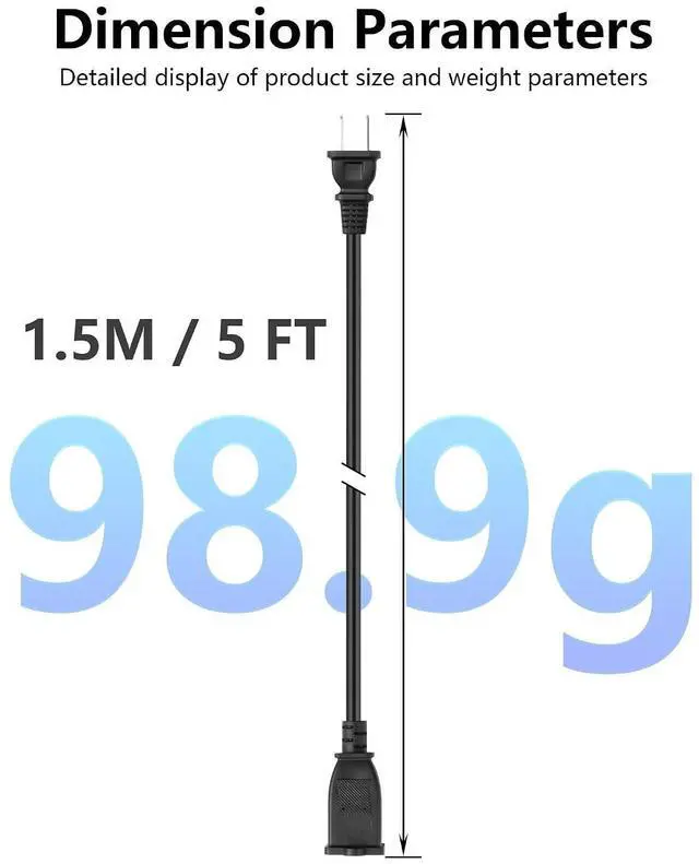 Alt view image 14 of 14 - 2 Prong Extension Cord, 10A / 125V US AC 2-Prong Male to Female Power Cable 18AWG NEMA 1-15P to 1-15R Extension Cable Polarity 5FT- 2Pack