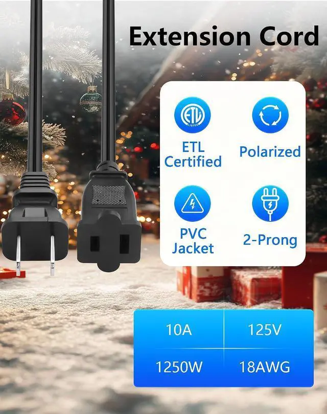 Alt view image 9 of 14 - 2 Prong Extension Cord, 10A / 125V US AC 2-Prong Male to Female Power Cable 18AWG NEMA 1-15P to 1-15R Extension Cable Polarity 5FT- 2Pack
