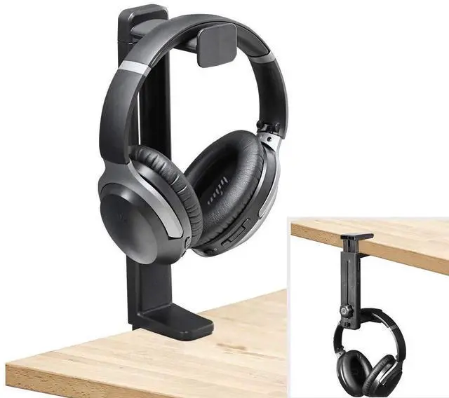 Alt view image 6 of 10 - Headphone Stand & Hanger 2 in 1, Above & Under Desk Gaming Headset Holder Mount Hook with Height Adjustable & Rotating Clamp, Earphone Rack with Cable Clip