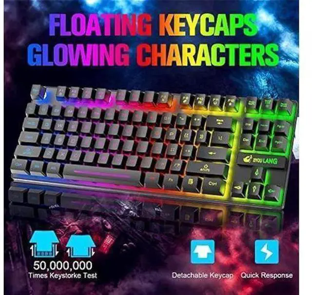 Alt view image 7 of 8 - Wireless Gaming Keyboard and Mouse Combo with 87 Key Rainbow LED Backlight Rechargeable 3800mAh Battery Mechanical Feel Anti-ghosting Ergonomic Waterproof RGB Mute Mice for Computer PC Gamer (Black)