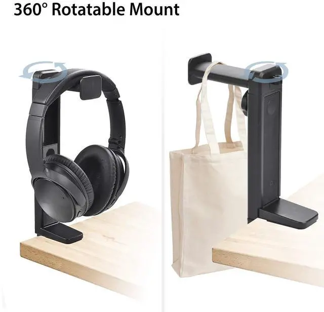 Alt view image 8 of 10 - Headphone Stand & Hanger 2 in 1, Above & Under Desk Gaming Headset Holder Mount Hook with Height Adjustable & Rotating Clamp, Earphone Rack with Cable Clip