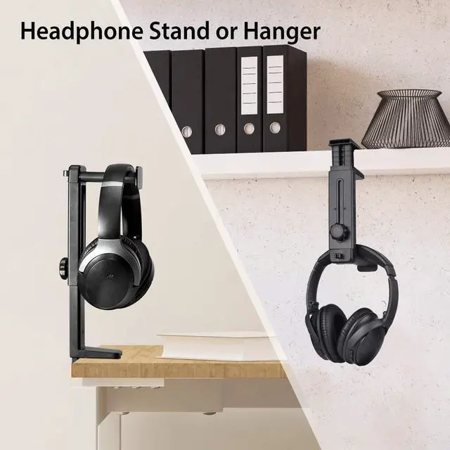 Alt view image 7 of 10 - Headphone Stand & Hanger 2 in 1, Above & Under Desk Gaming Headset Holder Mount Hook with Height Adjustable & Rotating Clamp, Earphone Rack with Cable Clip