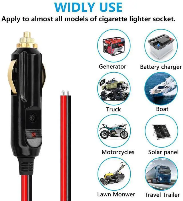 Alt view image 14 of 14 - Cigarette Lighter Male Plug Cable,12V Replacement Car Cigarette Lighter,With 20A Fuse,13AWG Tin-Plated Tail Wire- 2M/6.5FT