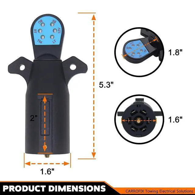 Alt view image 11 of 12 - CARROFIX Vehicle Side 7 Way Trailer Light Tester 7-Pin Blade RV Style Connector Tester LED Circuit Detector for Taillight, Turn Signal, Brake Light