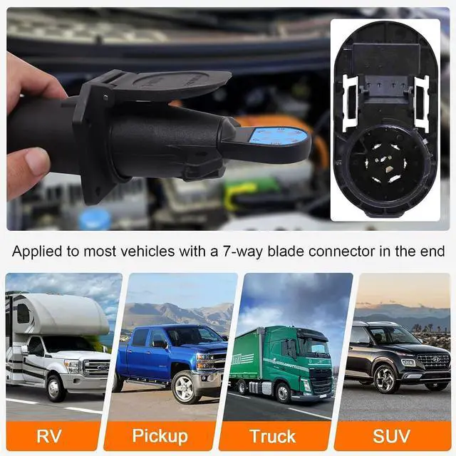 Alt view image 12 of 12 - CARROFIX Vehicle Side 7 Way Trailer Light Tester 7-Pin Blade RV Style Connector Tester LED Circuit Detector for Taillight, Turn Signal, Brake Light