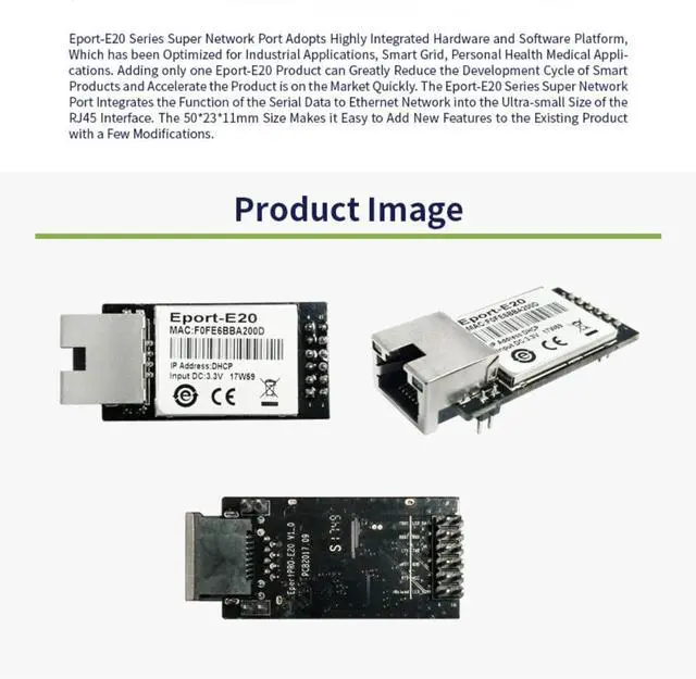 Alt view image 9 of 14 - 5/10PCS Eport-E20 Network Server Port FreeRTOS TTL Serial to Ethernet Embedded Module DHCP 3.3V DHCP TCP IP Telnet Converter MCU (5pcs)
