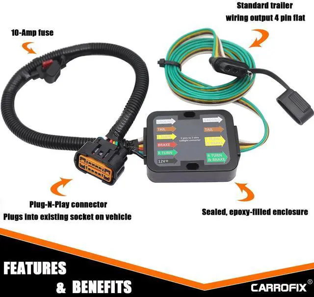 Alt view image 9 of 12 - Vehicle-Side Wiring Harness Kit w/ 4 Pin Flat Trailer Connector for Hyundai KIA