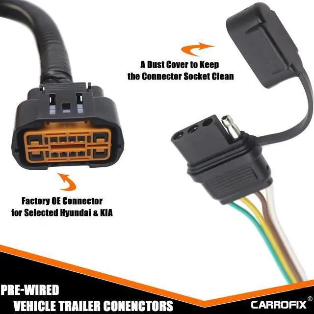 Alt view image 8 of 12 - Vehicle-Side Wiring Harness Kit w/ 4 Pin Flat Trailer Connector for Hyundai KIA