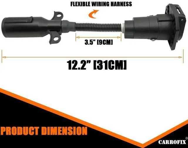 Alt view image 10 of 12 - CARROFIX Vehicle 7 Pole Round Pin to 7 Way RV Blade Trailer Wiring Connector Plug Adapter