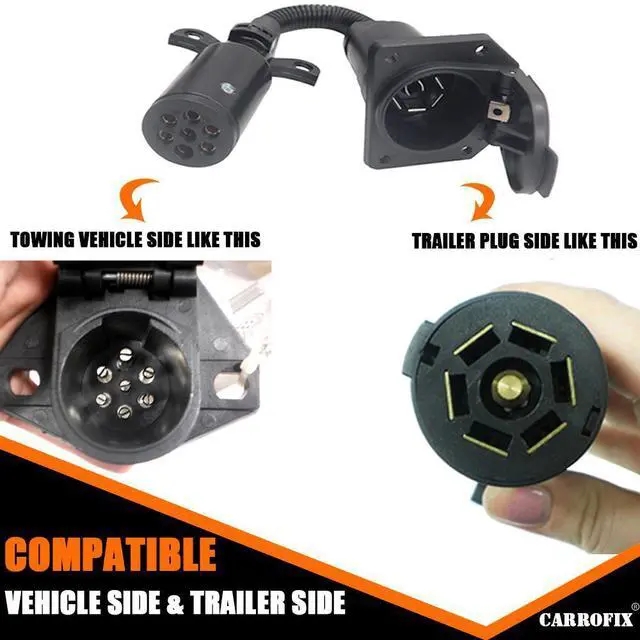Alt view image 12 of 12 - CARROFIX Vehicle 7 Pole Round Pin to 7 Way RV Blade Trailer Wiring Connector Plug Adapter