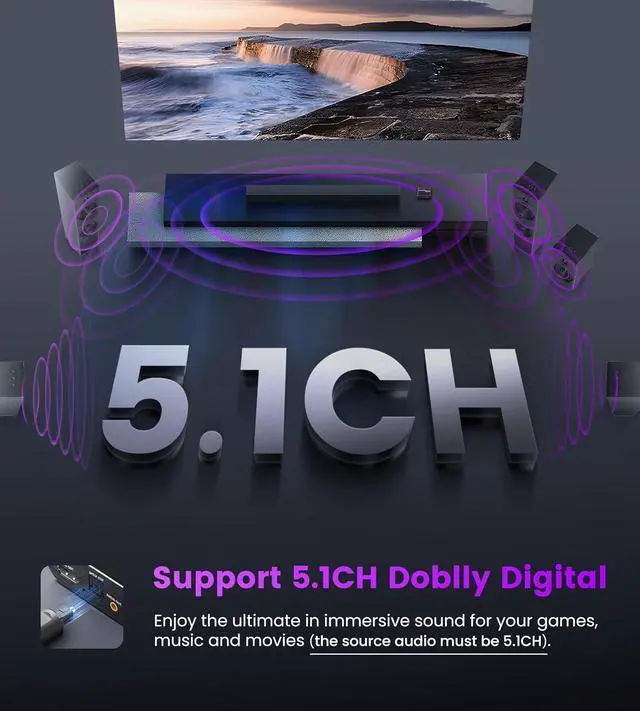 Alt view image 13 of 14 - HDMI ARC Audio Extractor 4K@60Hz, HDMI to HDMI + Optical Toslink SPDIF + 3.5mm AUX Jack Stereo Audio Adapter, HDMI Audio Converter Splitter Inserter Embedder Support HDCP2.2 Digital PCM DTS 5.1