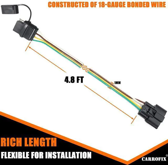 Alt view image 8 of 12 - CARROFIX Custom Fit Vehicle-Side Wiring Harness with 4-Pole Flat Trailer Connector for Chevy Equinox/GMC Terrain