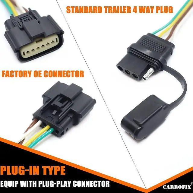 Alt view image 12 of 12 - CARROFIX Custom Fit Vehicle-Side Wiring Harness with 4-Pole Flat Trailer Connector for Chevy Equinox/GMC Terrain