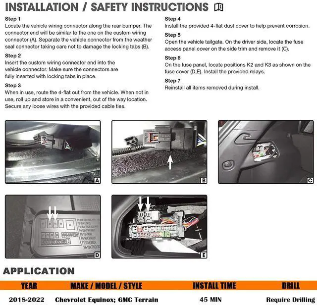 Alt view image 11 of 12 - CARROFIX Custom Fit Vehicle-Side Wiring Harness with 4-Pole Flat Trailer Connector for Chevy Equinox/GMC Terrain