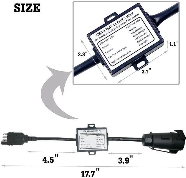 Alt view image 9 of 14 - CARROFIX USA to EU Trailer Light Converter US 4-Way Flat Plug to EU 7-Way Round Connector